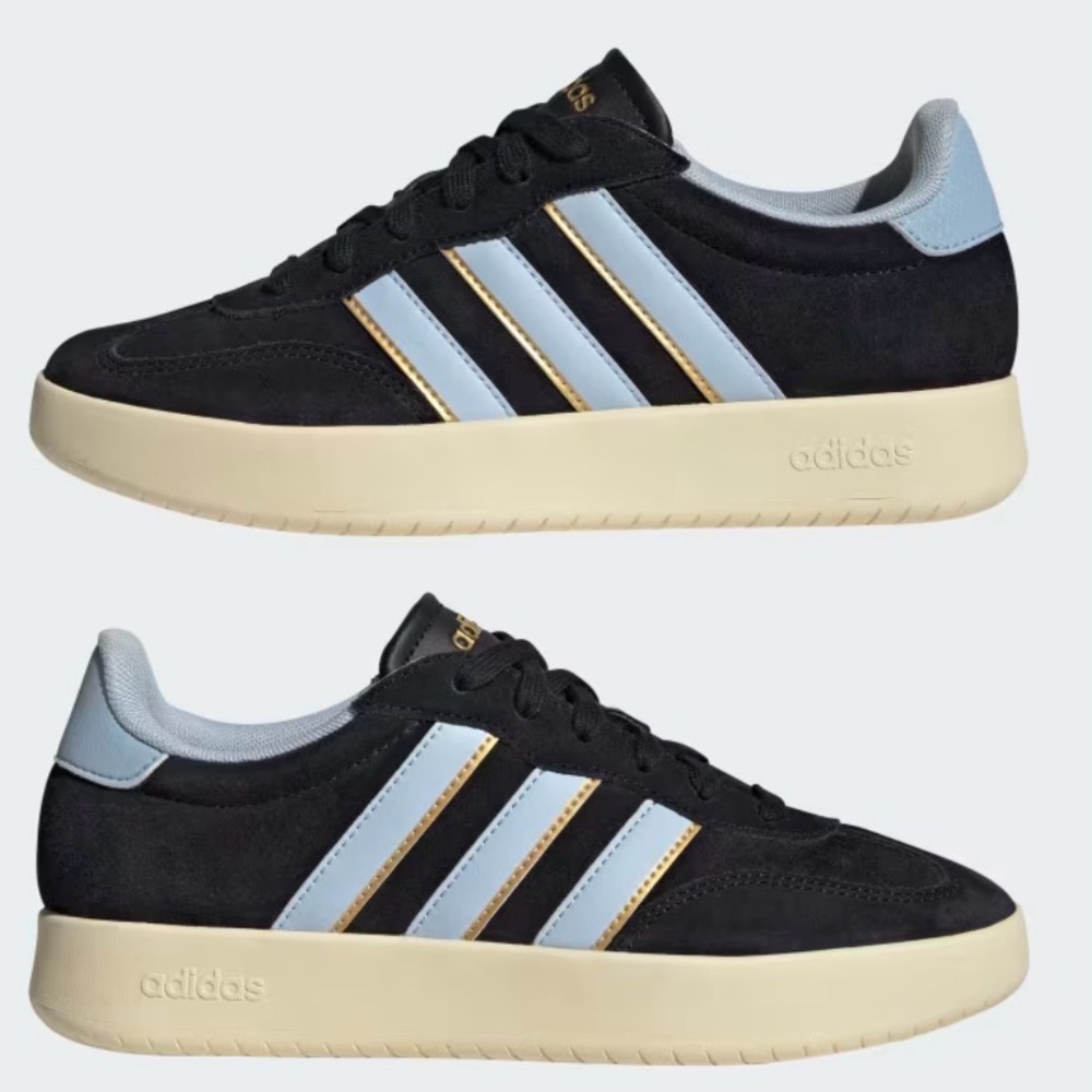 Adidas Barreda Womens Black Wonder Blue and Gold Suede Sneakers Size 9.5